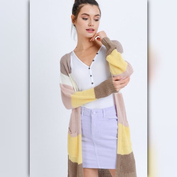 A091 ✽ Multi Rainbow Color Block Long Cardigan - Picture 6 of 10